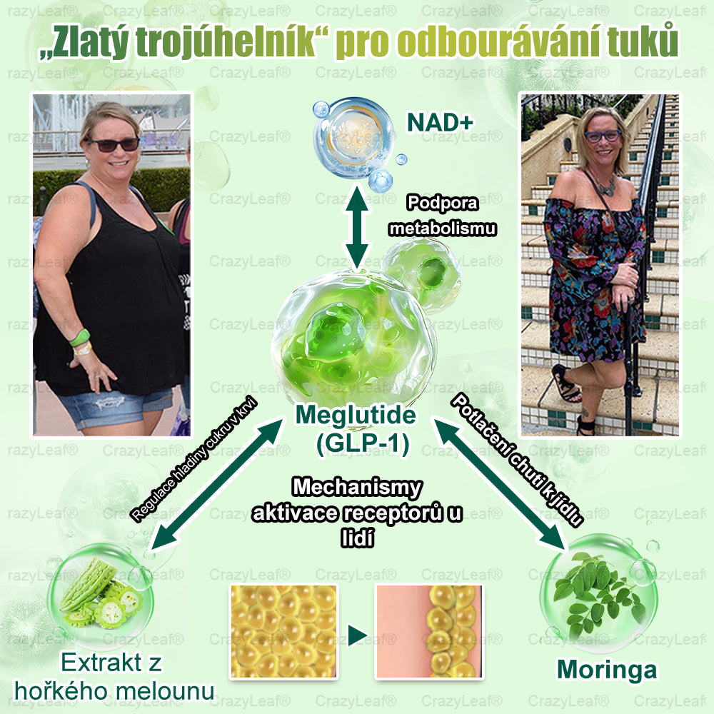 Oficiální obchod|CrazyLeaf® Meglutide GLP-1 aktivační perorální roztok - Moringa • NAD+ • Yerba Maté - přírodní podpora hubnutí, proti stárnutí a metabolismu cukru
