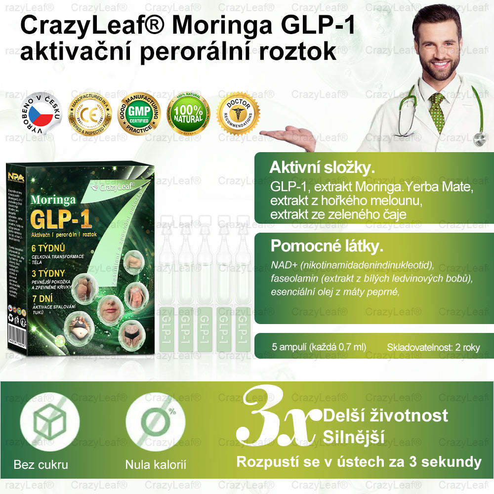 Oficiální obchod|CrazyLeaf® Meglutide GLP-1 aktivační perorální roztok - Moringa • NAD+ • Yerba Maté - přírodní podpora hubnutí, proti stárnutí a metabolismu cukru
