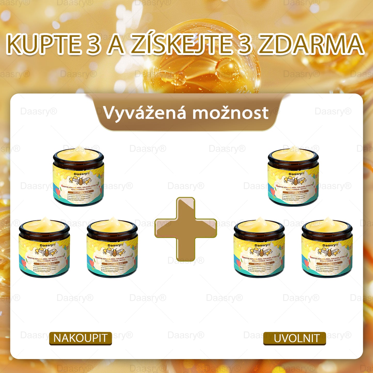 🔥 🗽Klinicky ověřeno: Daasry® Bee Venom Treatment Cream s peptidy včelího jedu, botulotoxinem, kyselinou hyaluronovou a kolagenem💧. Cílí na vrásky, jemné linky, ochabnutí pleti, strie, tmavé skvrny – zpevňuje, liftinguje a další účinky.