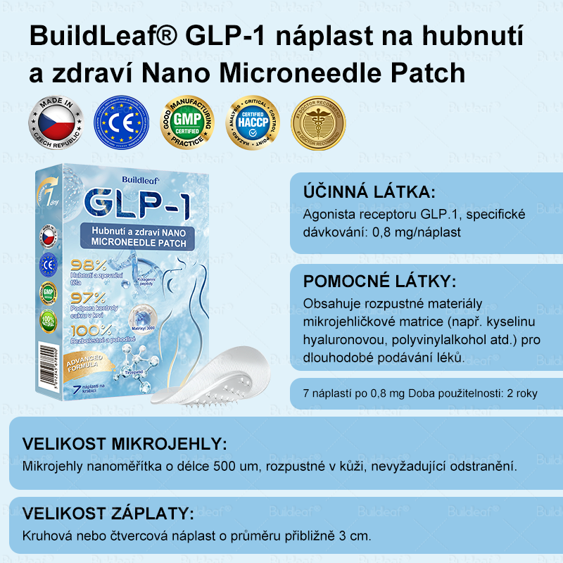Oficiální obchod | Buildleaf® Tirzepatide Nano Mikroneedlový Náplast s kolagenem a Matrixyl 3000 | Proti obezitě, povolené pokožce, vysokému krevnímu tlaku, cukrovce, tukové játrech, bolesti kloubů, mozkové mlze, nízké energii, tělesné bolesti a dalších