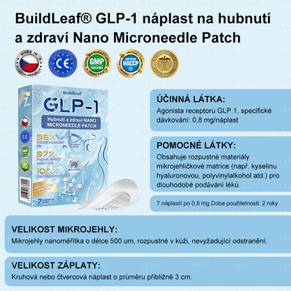 Oficiální obchod | Buildleaf® Tirzepatide Nano Mikroneedlový Náplast s kolagenem a Matrixyl 3000 | Proti obezitě, povolené pokožce, vysokému krevnímu tlaku, cukrovce, tukové játrech, bolesti kloubů, mozkové mlze, nízké energii, tělesné bolesti a dalších