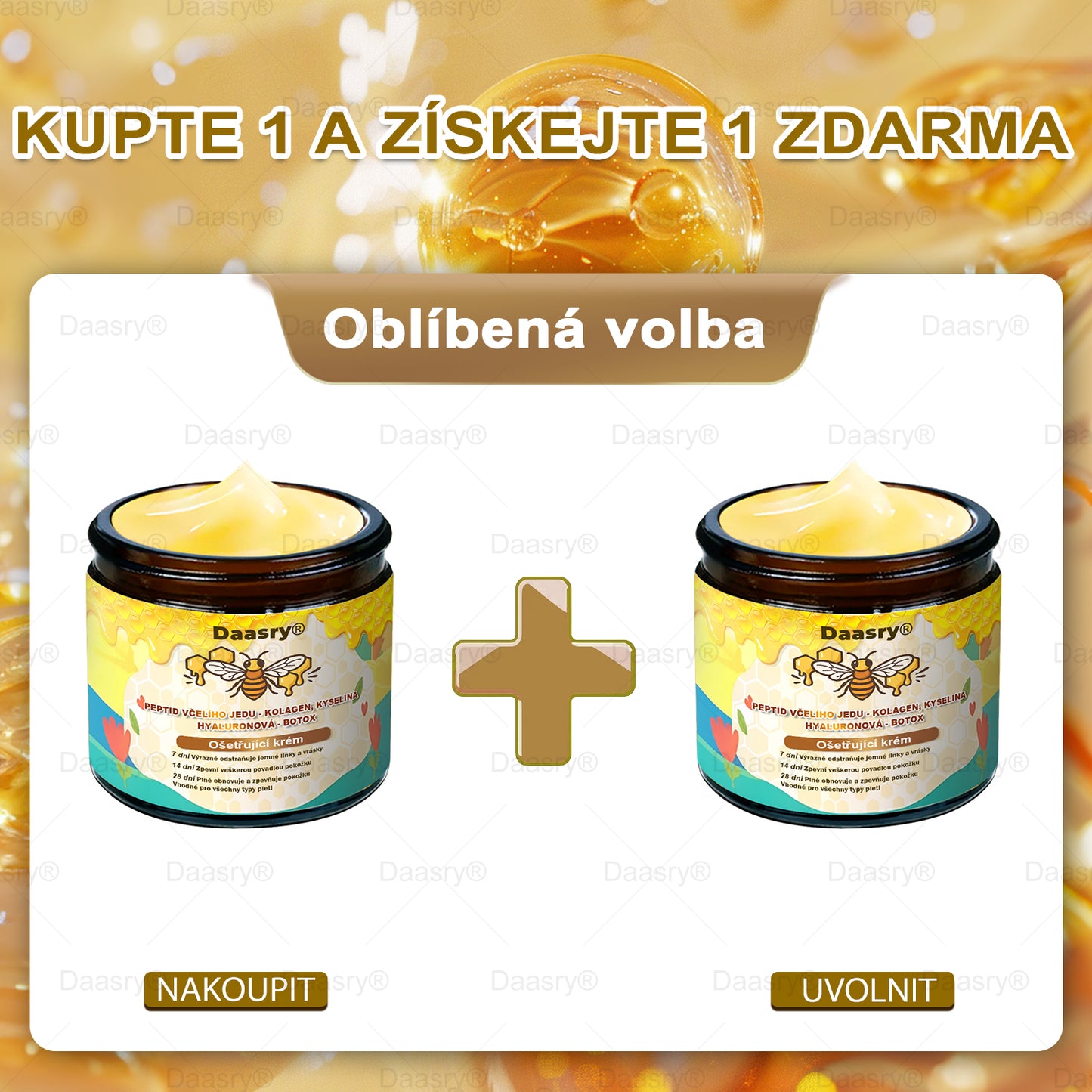 🔥 🗽Klinicky ověřeno: Daasry® Bee Venom Treatment Cream s peptidy včelího jedu, botulotoxinem, kyselinou hyaluronovou a kolagenem💧. Cílí na vrásky, jemné linky, ochabnutí pleti, strie, tmavé skvrny – zpevňuje, liftinguje a další účinky.
